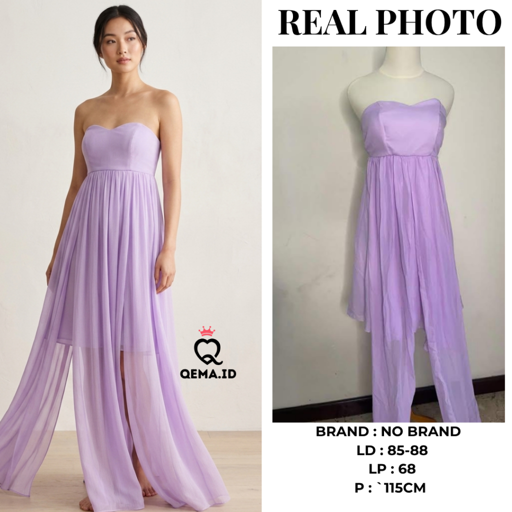 PRELOVED Dress Polos Motif Combinasi Katun Chiffon Ungu Purple Lilac Wanita