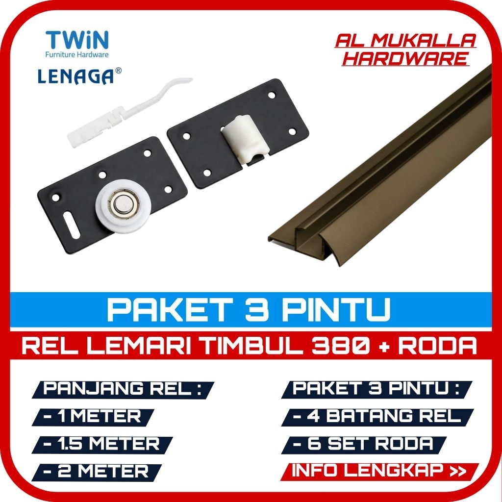 [ 3 Pintu ] Rel Lemari Sliding 3 Pintu 1/1.5/2 Meter Rel Las - 380 Lengkap Dengan Roda Lemari Geser 