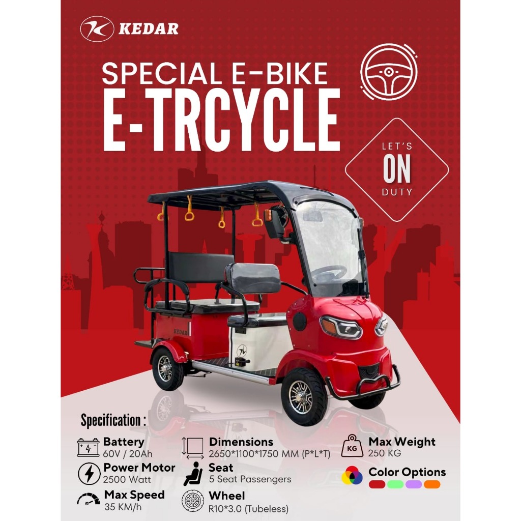 KEDAR E-TRICYCLE 6 SEAT Motor Listrik Roda 4