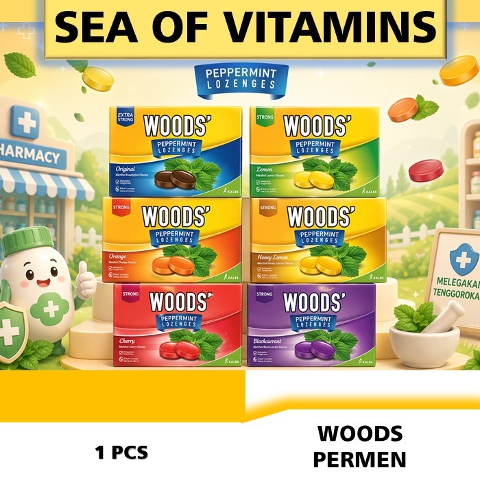 1 SACHET PERMEN WOODS PEPPERMINT LOZENGES ISI 6 PERMEN WOOD BATUK WOODS LOZENGES CANDY
