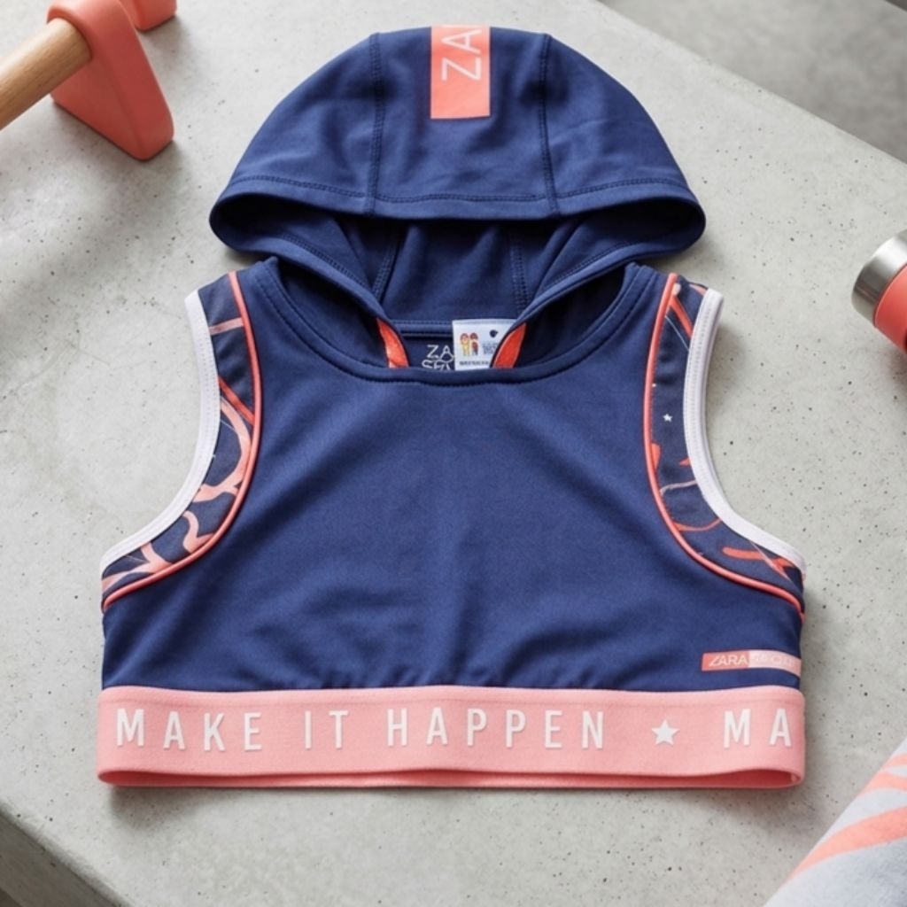Atasan Senam Anak Perempuan Hoodie Sport Bra-Baju Olahraga Lari/ Gym Anak Import