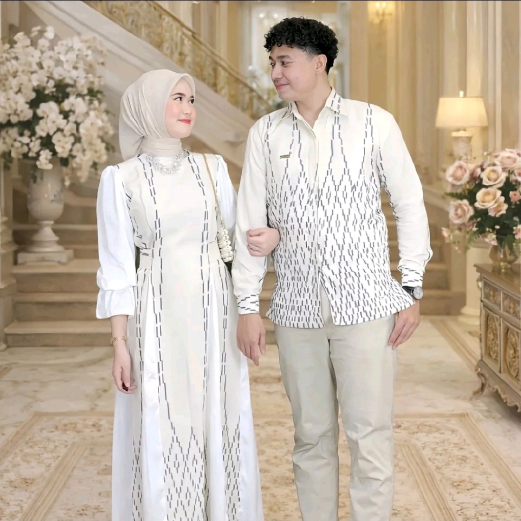 COUPLE TENUN DRESS KINANTI PUTIH baju tenun couple