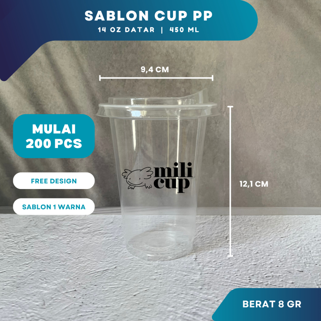 Sablon Gelas Cup Plastik PP 14 Oz Datar / Oval Custom Logo | Cetak Gelas Plastik Kopi Cafe Premium T