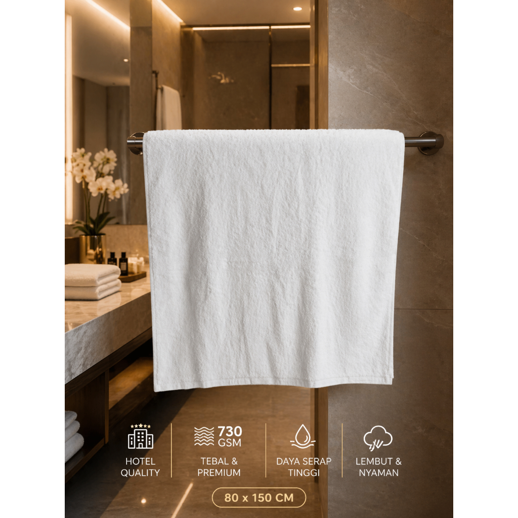 HANDUK HOTEL PUTIH BESAR JUMBO GRADE B Bintang 5 Premium Tebal 730gsm Super Lembut Daya Serat Tinggi