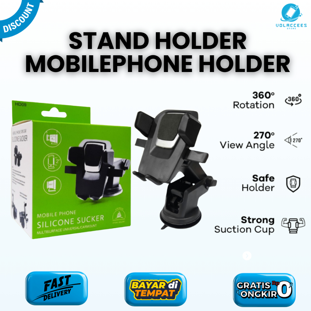 CAR HOLDER STAND HP HD09 FOLDING UNIVERSAL KACA DABOT PHONE MOBIL HD-09 HITAM