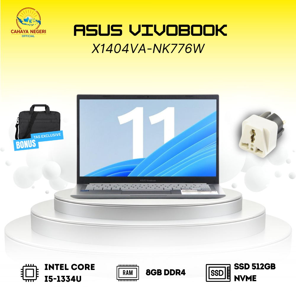 PROMO LAPTOP Asus VivoBook X1404VA-NK776W Intel i5 GEN 13 RAM 8GB SSD 512GB Windows 11 ORIGINAL FREE
