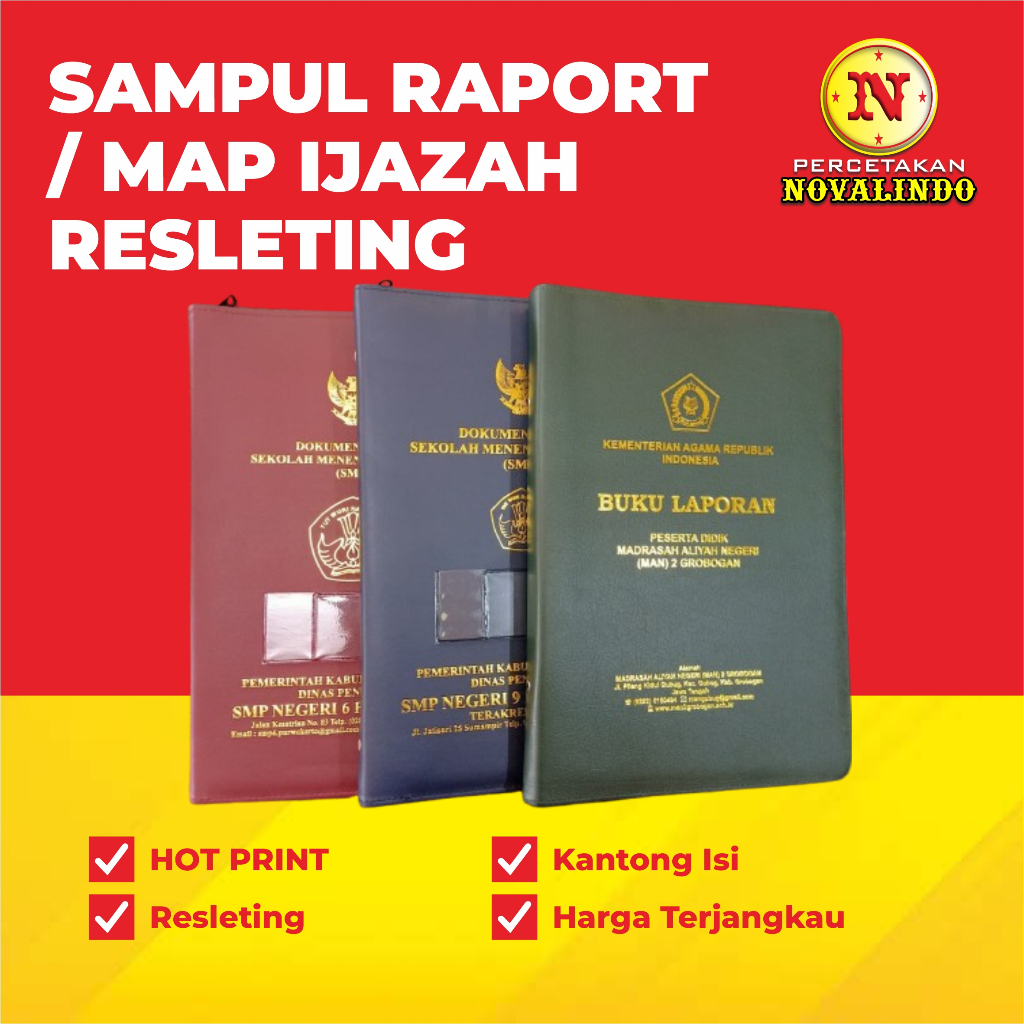 Map Ijazah/Sampul Raport Kulit Sintetis - HOT PRINT RESLETING/ZIPPER
