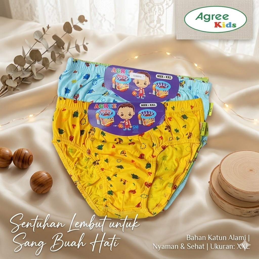 Celana Dalam Anak Agree Kids AK 23 (3 PCS) Celana Dalam Anak Segitiga Katun Adem | CD Anak Laki-Laki