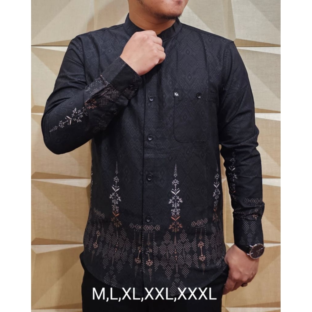 Baju kameja Koko Pria lengan panjang dan pendek kemko dewasa KH katun premium terbaru motip etnik ba