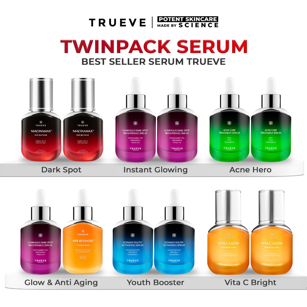 [TWINPACK SERUM 2 PCS] TRUEVE Serum 15ml + Serum 15ml - Best Seller (Niacinamide, Acne, Niacinamax, 