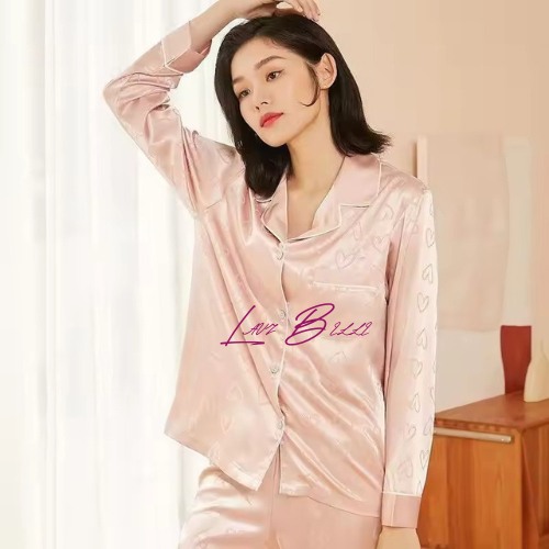 LAVIBELLE - Baju Tidur Piyama Satin Wanita Motif Love Sleepwear wanita Import High Quality - BTW10
