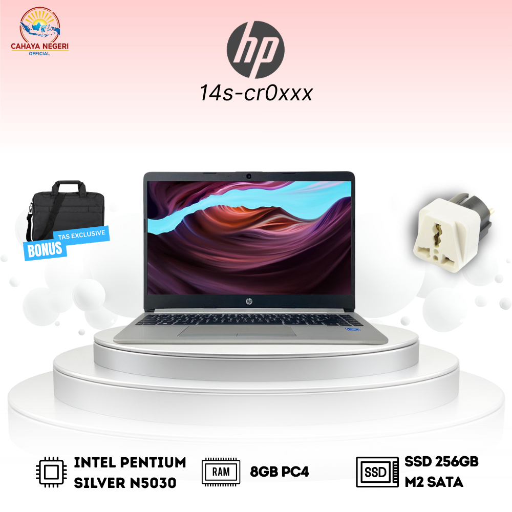 PROMO BARU LAPTOP HP 14s-cr0xxx Intel N5030 RAM 8GB SSD 256GB LAYAR FULL HD Windows 11 ORIGINAL FREE