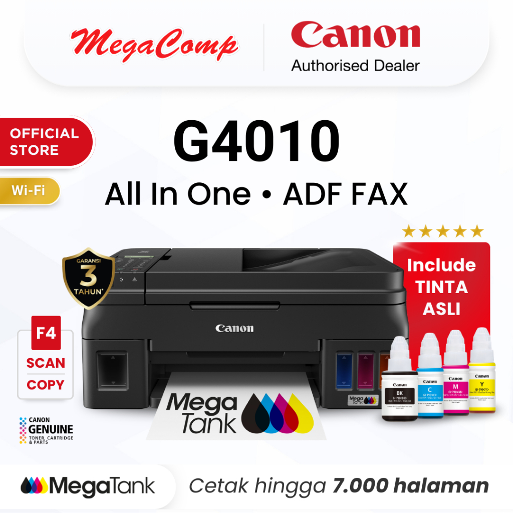Printer F4 Wifi Canon G4010 - Ink Tank ADF FAX Wireless All In One Print Scan Copy MacOS - Garansi 3