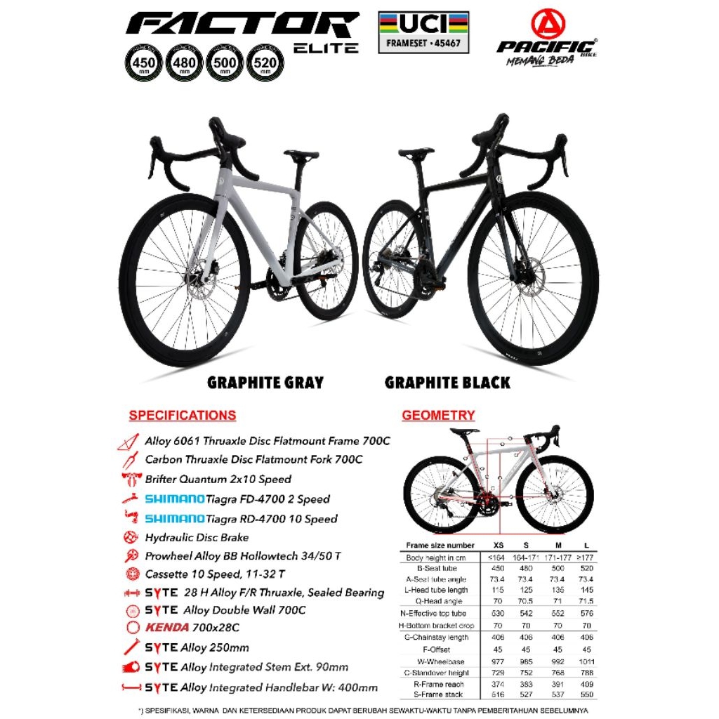Sepeda Balap FACTOR ELITE Alloy (Rem Hidrolik) Roadbike Pacific 700cc
