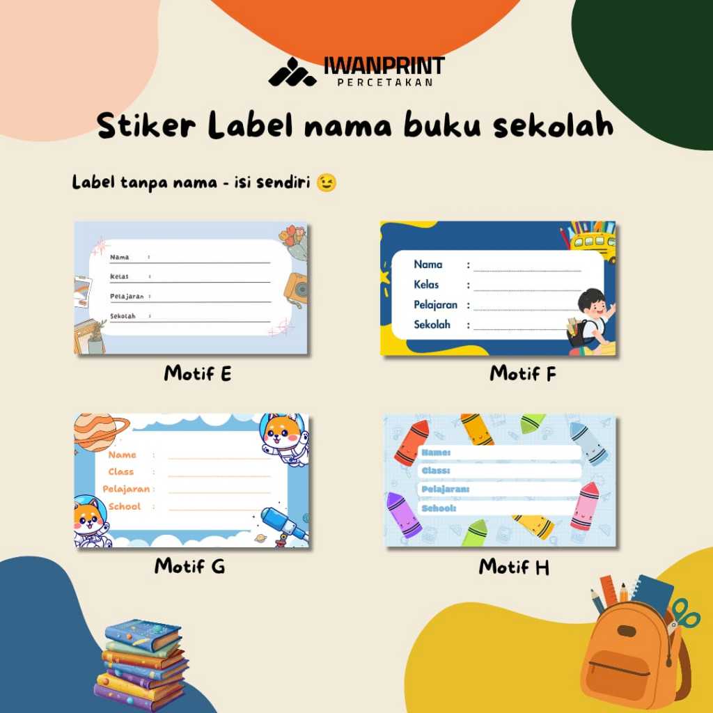 Iwanprint - Label nama buku/ label nama buku anak/ label nama lucu dan praktis