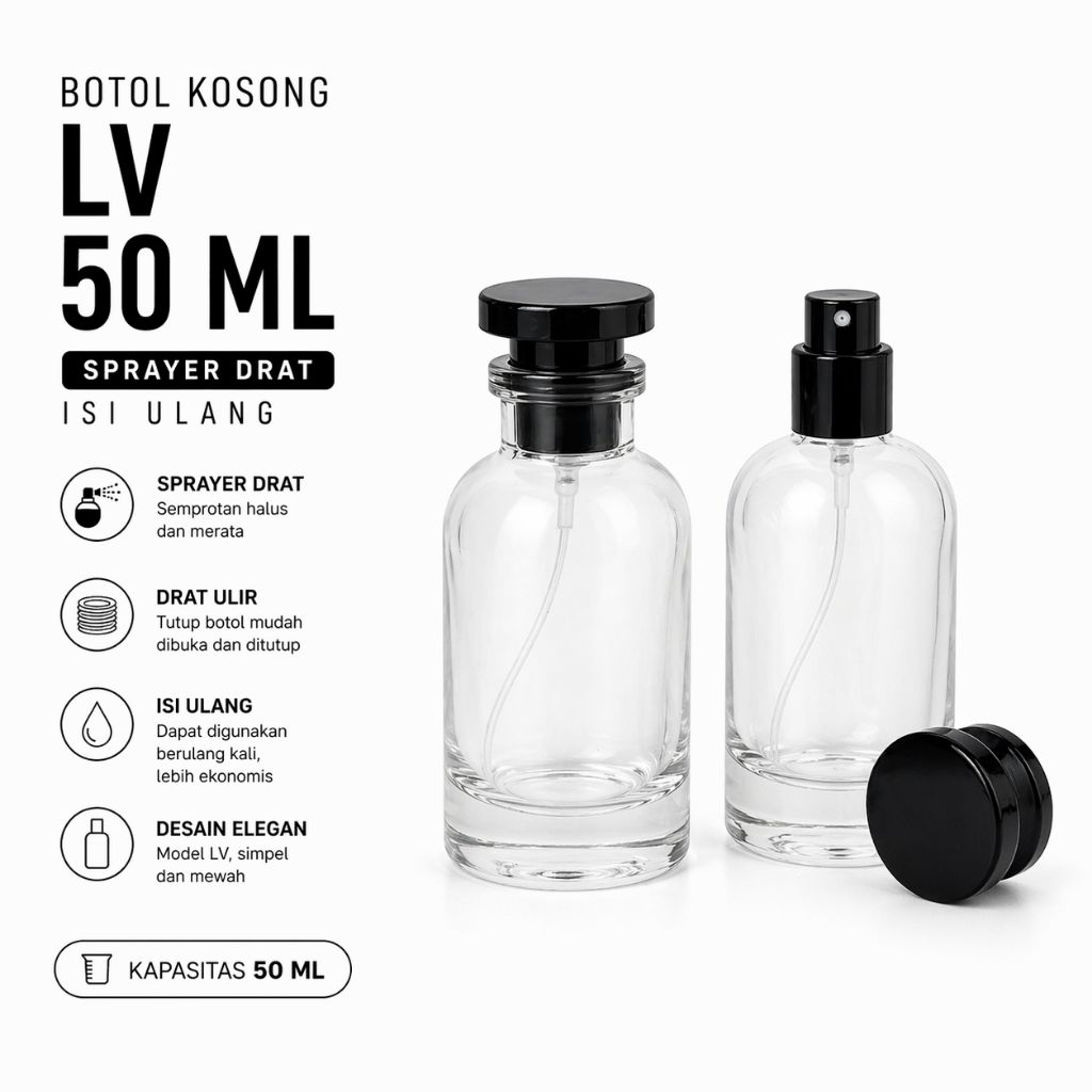 Botol Kosong Parfum Mewah 50ml | Kaca Tebal | Sprayer Drat Refillable