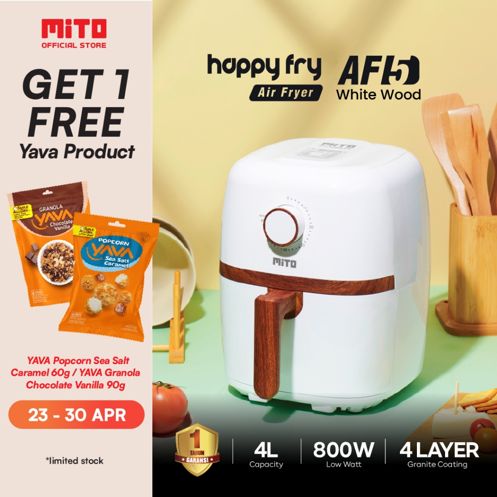 MITO Air Fryer AF5 Happy Fry 4L Manual Low Watt - Mesin Penggoreng Tanpa Minyak - Garansi Resmi Orig