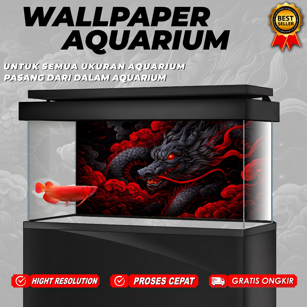 STIKER WALLPAPER QUARIUM AQUASCAPE MOTIF NAGA /STIKER KACA AQUARIUM BACK GROUN AQUARIUM