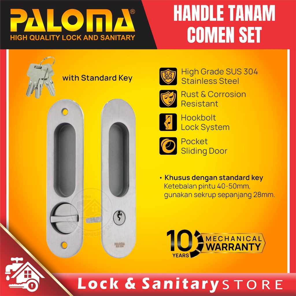 Handle Comen Set PALOMA SDP 3111 Handle Tanam Pocket Door Toilet Kunci Pintu Kamar Mandi Sliding Ges