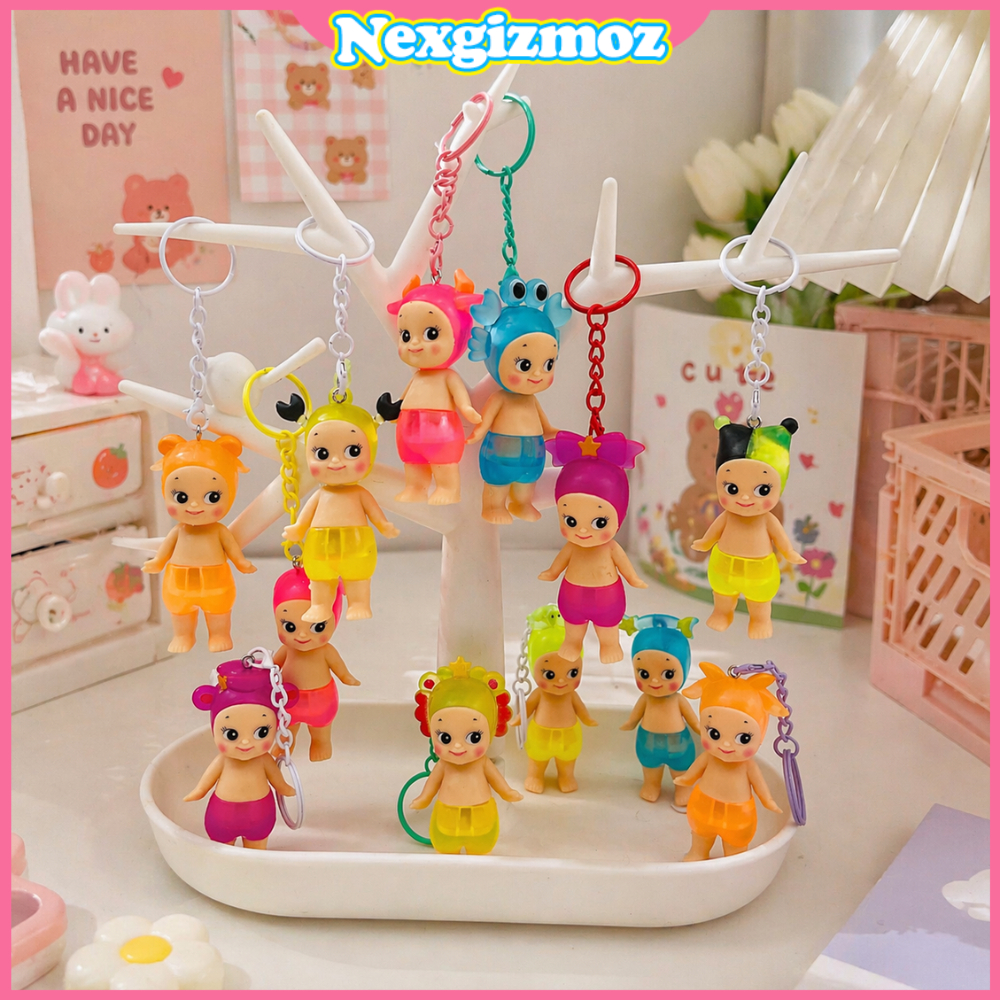 12PCS Grosir Blind Box Keychain Bear Beruang Gemoy Gantungan Kunci Boneka Bulu Halus Murah Mystery B