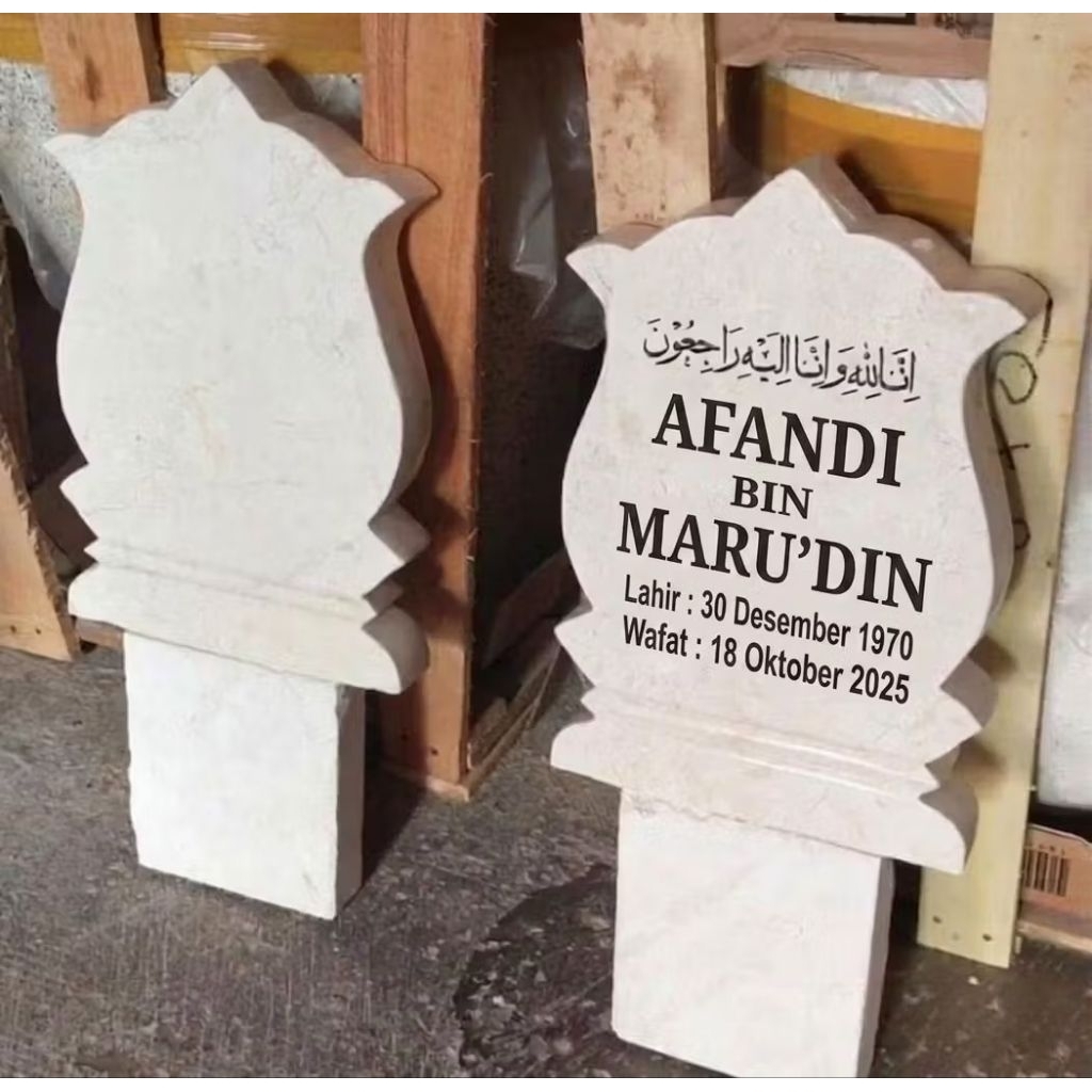 Nisan Marmer Wayang 1 Set (Isi 2 Pcs) - Batu Nisan Kuburan Custom Nama