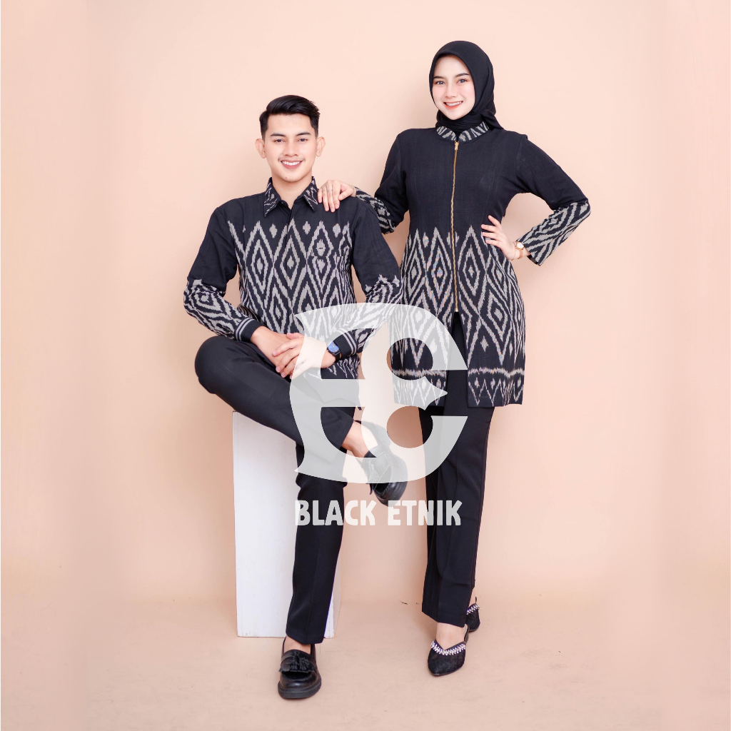 (BLACK ETHNIC) SET COUPLE TUNIK TENUN NALA BLACK- BAJU PASANGAN