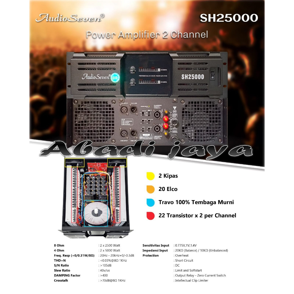 amplifier power audio seven sh25000 / sh 25000 / AUDIO SEVEN SH25000 / SH 25000 2 X 2500 ORIGINAL