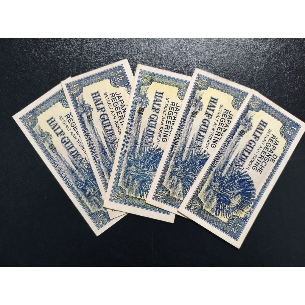 Uang kertas kuno 1/2 Gulden De Japansche tahun 1942 aUNC/UNC