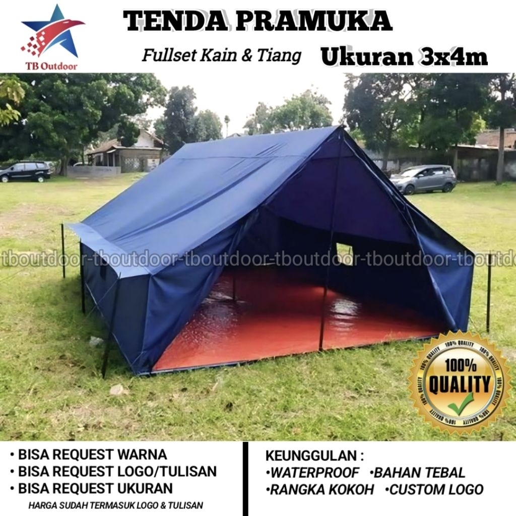 Tenda Pramuka 3x4 Meter - Bahan Polyester D300, Alas Terjahit, Tiang Besi Kokoh