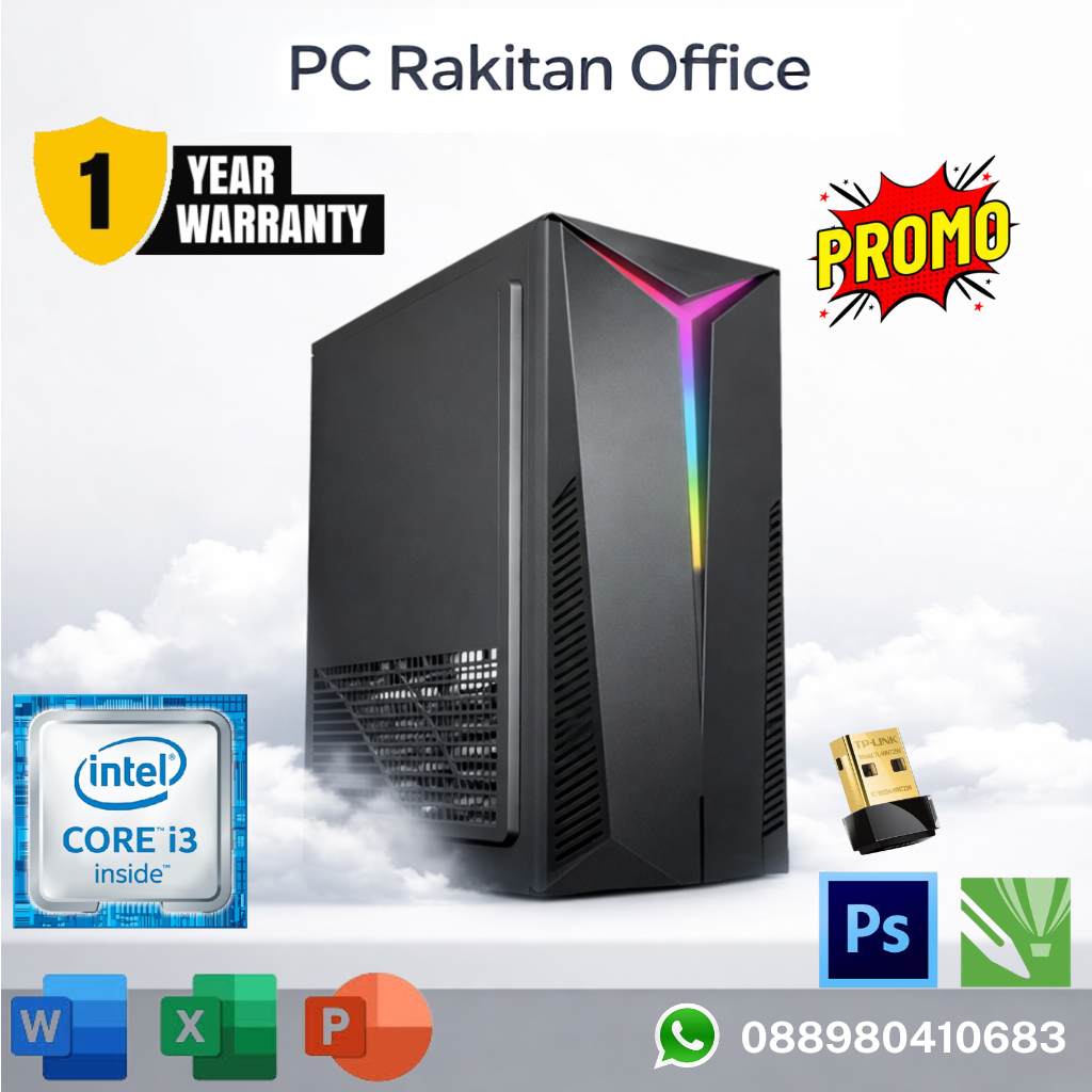 CPU PC Core i3 4160 RAM 8GB SSD 256GB PC Rakitan Office PC Admin