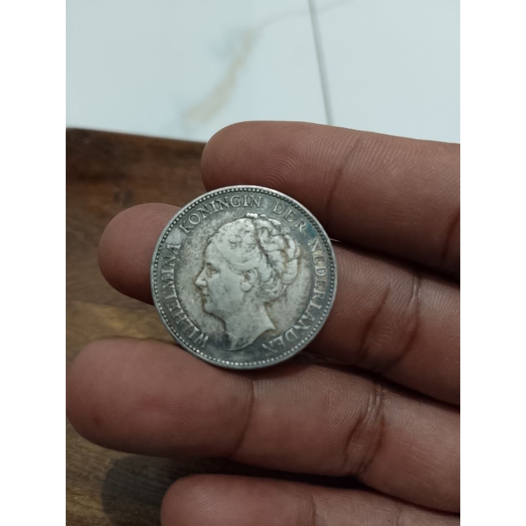 koin perak, silver coin wilhelmina 1 Gulden tahun 1929 asli original