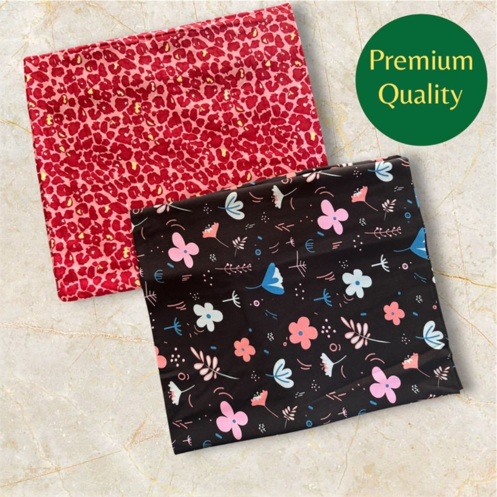 (harga/0,5m) kain katun rayon viscose premium motif bunga kecil dan leopard terlaris || rayon motif 