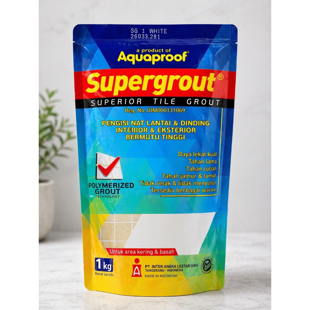 Aquaproof Supergrout Nat Keramik 1kg – Pengisi Nat Lantai & Dinding Anti Jamur Tahan Air (Putih/Abu/