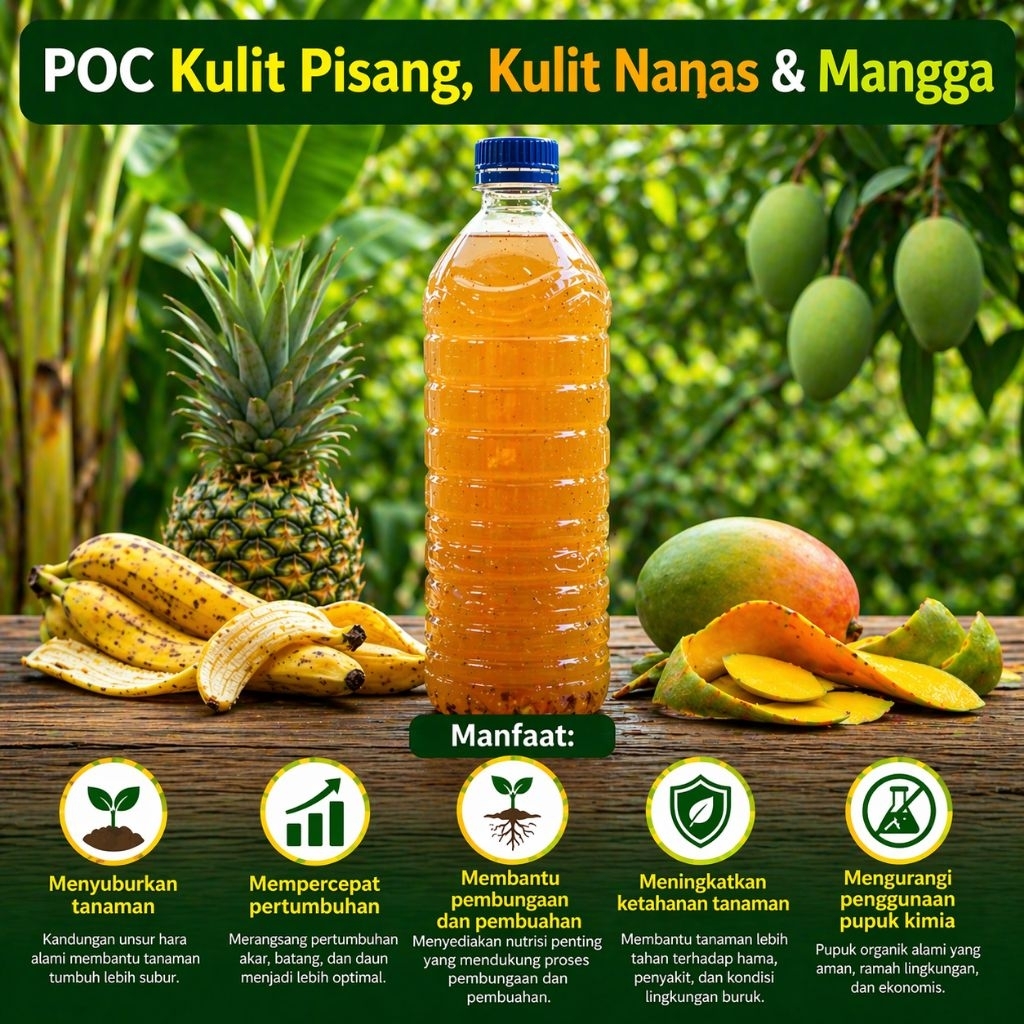 Penyubur Tanaman dan Pelebat Buah POC (Pupuk Organik Cair) Kulit Pisang, Kulit Nanas & Mangga
