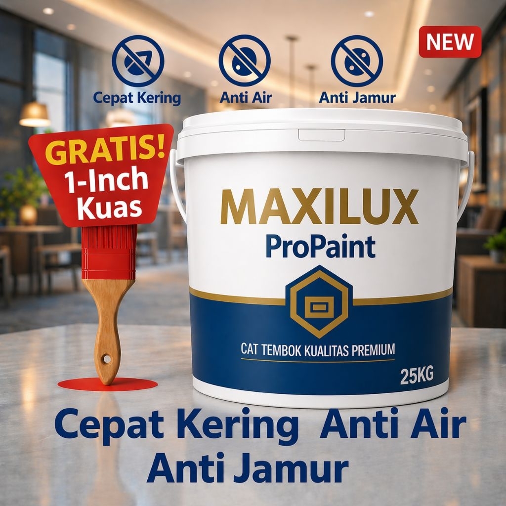 cat tembok maxilux propaint 25kg anti air cepat kering anti jamur + gratis kuas 1 inch