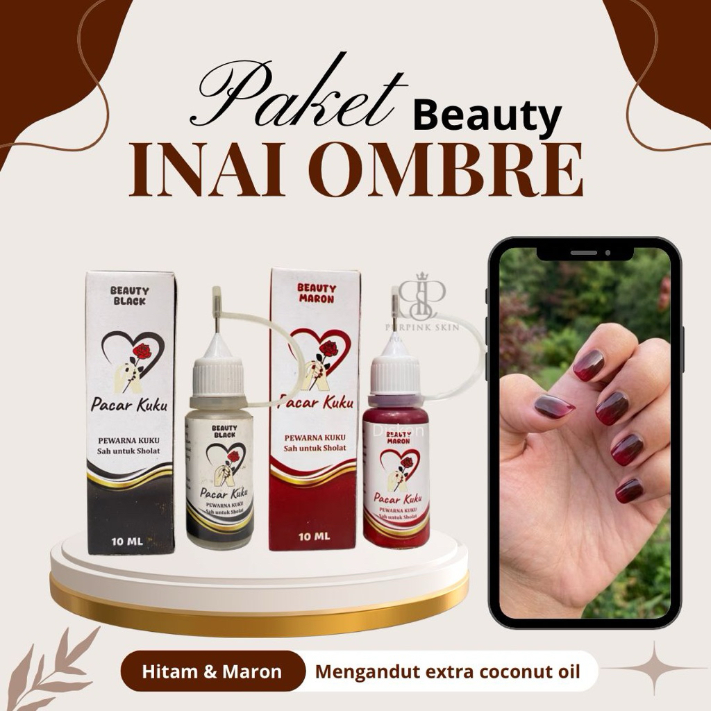 Paket Inai Ombre Inai Kuku Beauty Maron Hitam | Coklat Orange | Maron Pink || Cat Kuku Mix Warna Mus