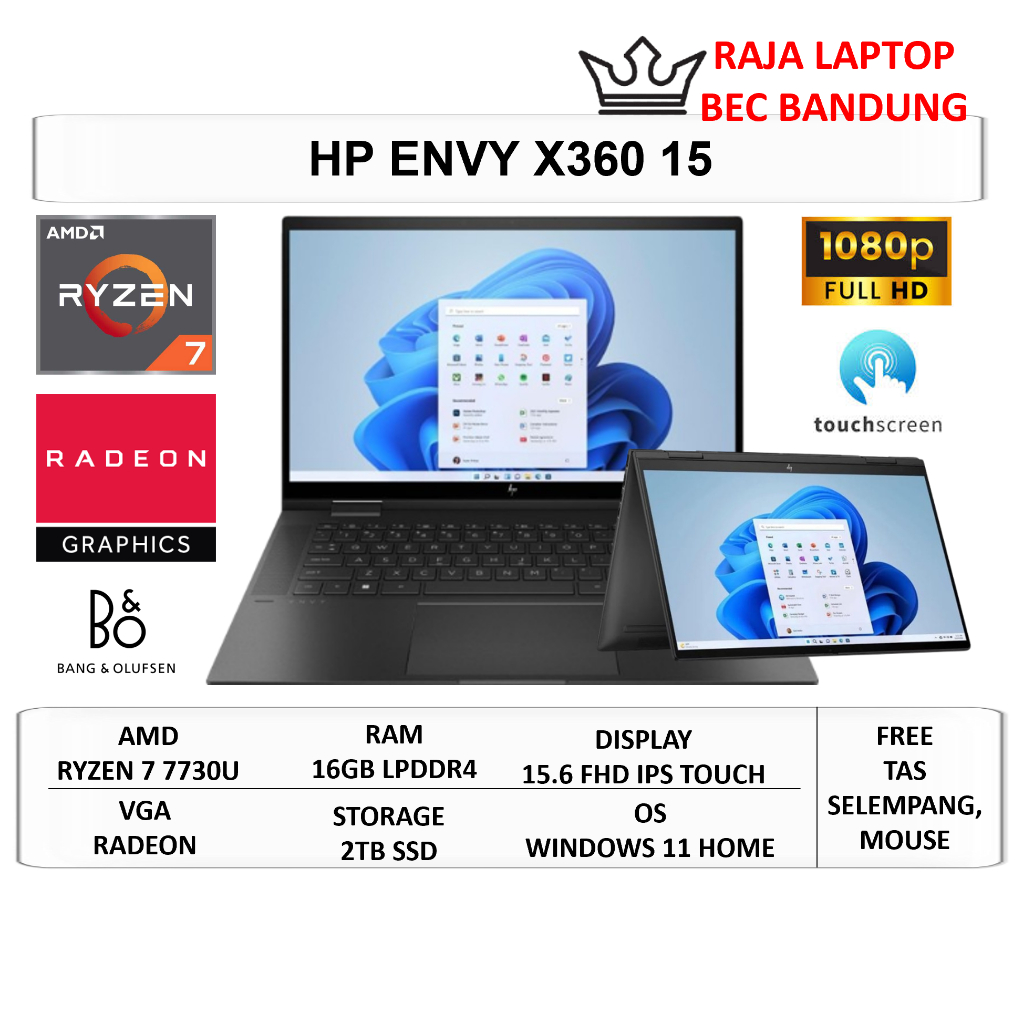 Laptop HP Envy x360 15 Amd Ryzen 7 7730 16GB 1TB SSD 15" FHD IPS Touchscreen Windows 11 Home