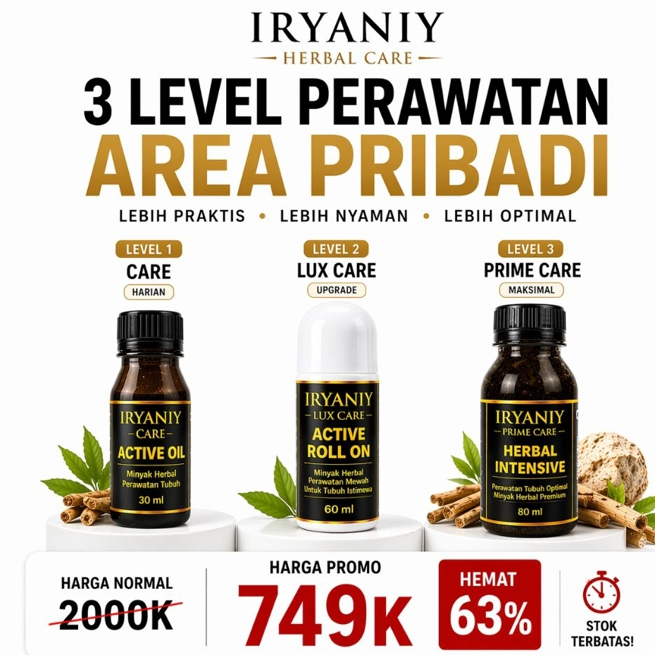 Paket Iryaniy Care + Lux + Prime | Perawatan Area  Pribadi Tubuh Lebih Optimal | Minyak Herbal Lengk