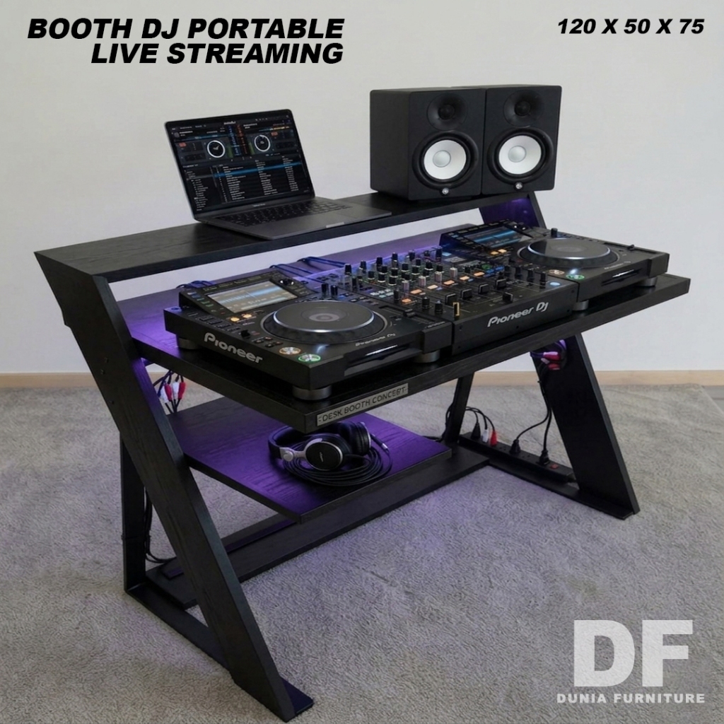 Meja Minimalis - Booth DJ Portable - Live Streaming - Meja Belajar - Meja Kerja Awet Kuat Ringan