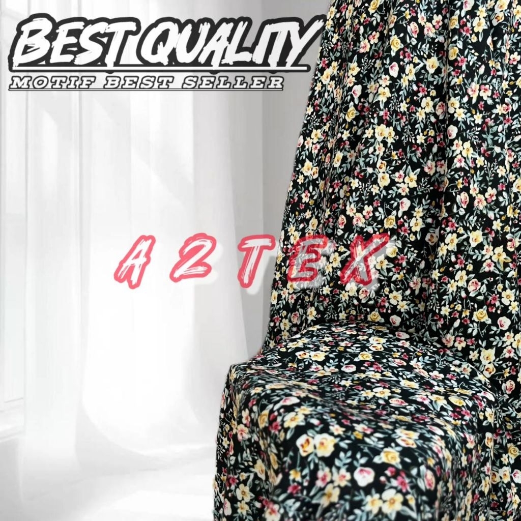 Kain katun rayon motif bunga kecil - Kain katun rayon Viscose premium - Kain rayon original - Harga 