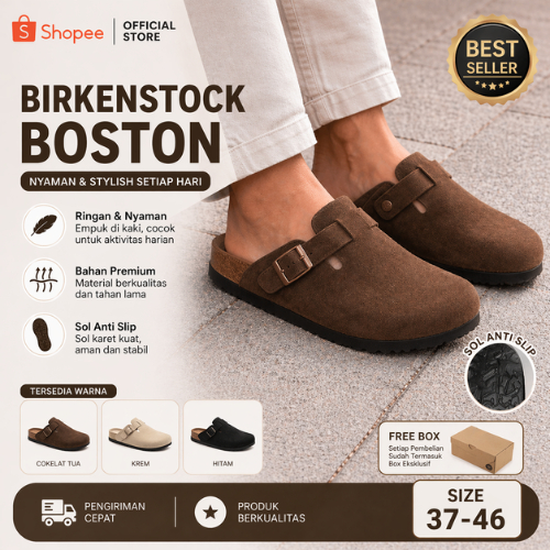 BIRKENSTOCK Boston Suede Soft Footbed Clogs Garansi Sandal Premium Pria Wanita Nyaman Stylish dan Ri
