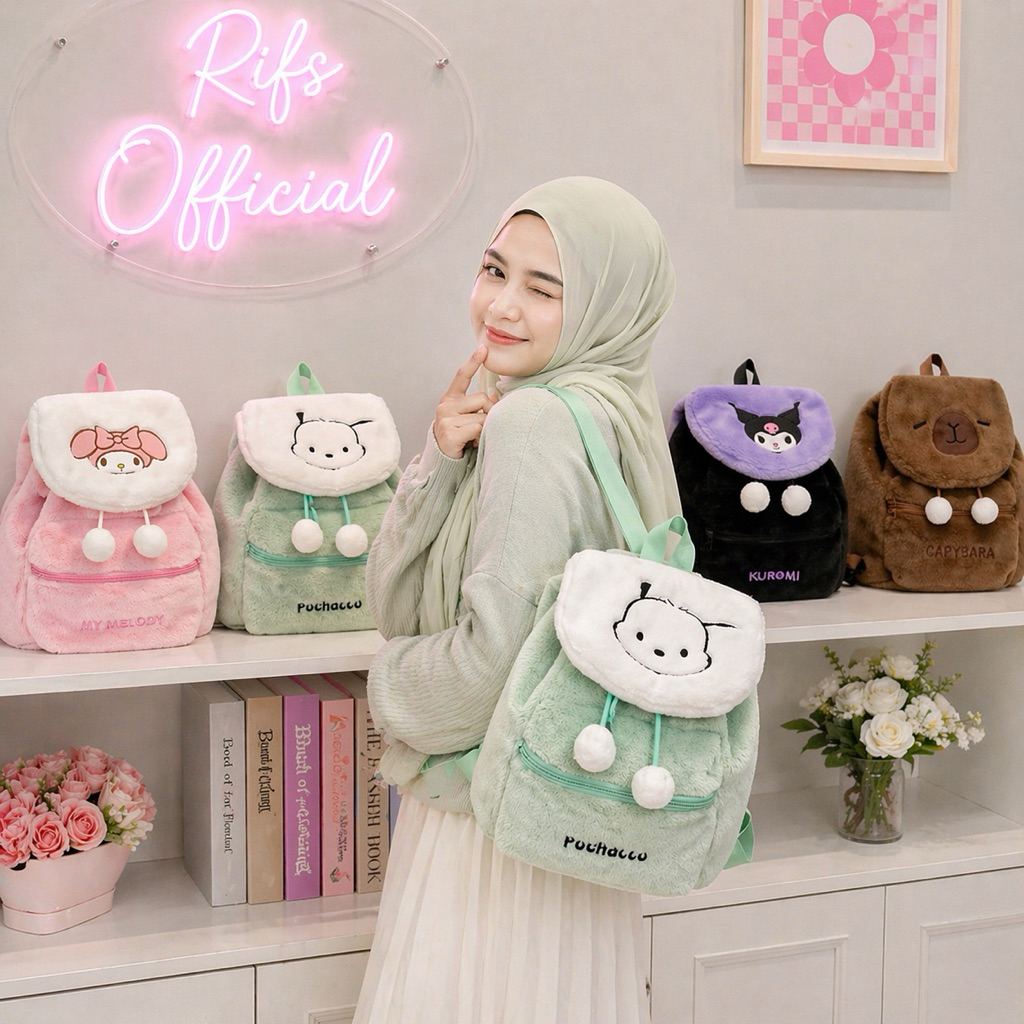 RIFS-TAS RANSEL SERUT PLUSH BONEKA SANRIO HELLO KITTY KUROMI MY MELODY CAPYBARA BACKPACK MINI AESTHE