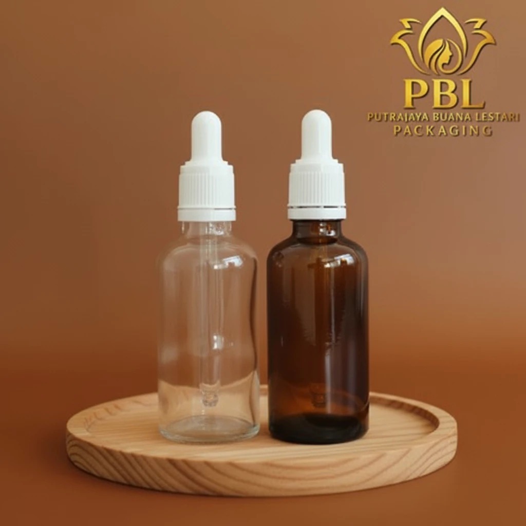 Botol Pipet Kaca 50ML Tebal-Ring Segel Putih/Botol Serum/Botol Obat Tetes/Botol Kaca Refill Tebal 50
