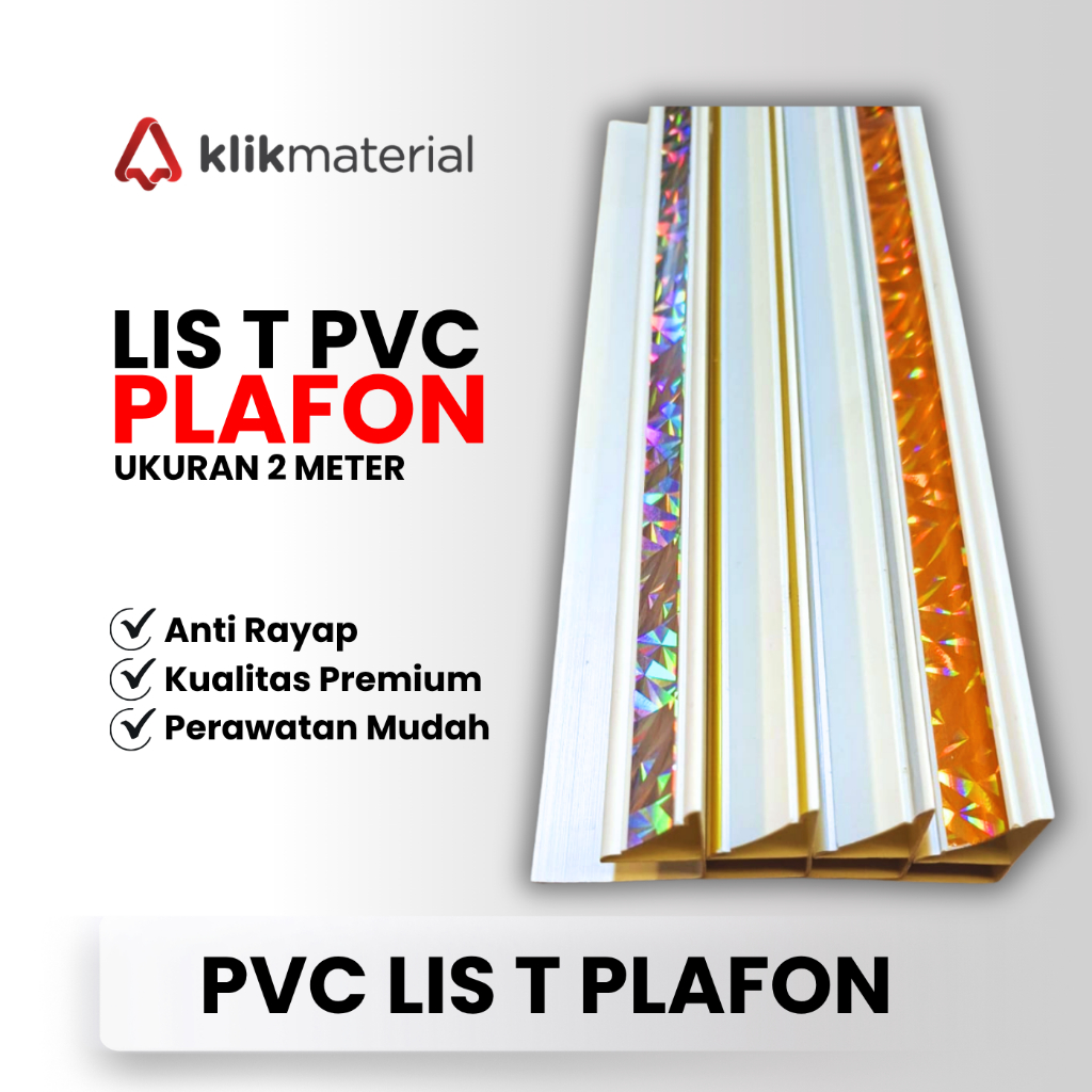 Lis T Plafon PVC kecil 2 Meter | Lis Plafon Sambung Siku Tepi PVC 2 Meter | Lis Tutup Sudut Dinding.