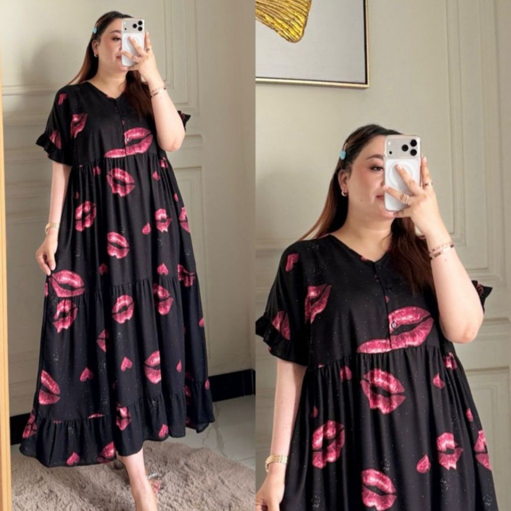 Yura Dress Daster Rayon Kekinian Daster Jumbo Rempel Bawah
