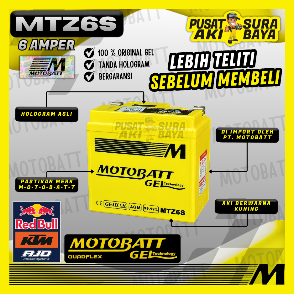 OFFICIAL MOTOBATT GEL MTZ6S 6 AH ORIGINAL AKI MOTOR HONDA ADV 150 AIR BLADE BEAT ISS CB 150R PCX SCO