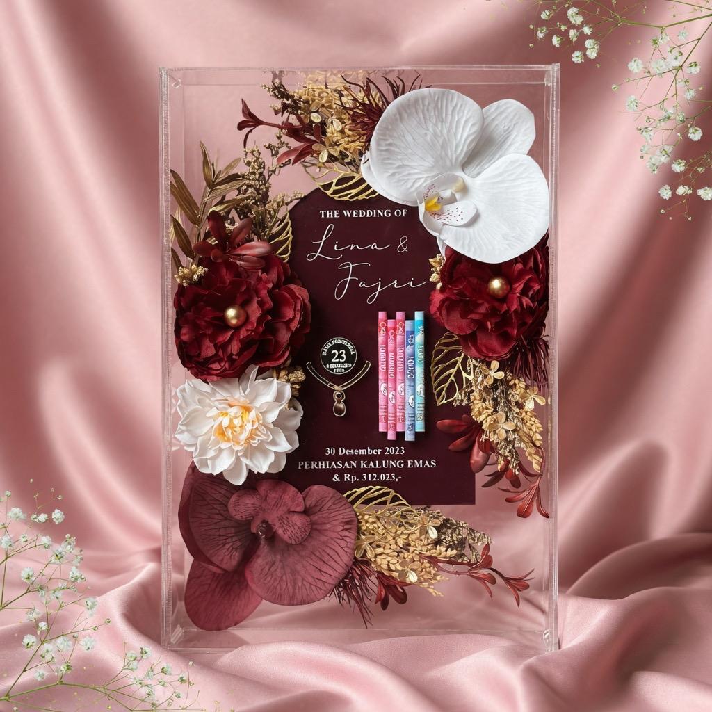 Mahar Pernikahan akrilik 30x20 full bunga | Bingkai mahar pernikahan | Mahar Aesthetic Full Akrilik