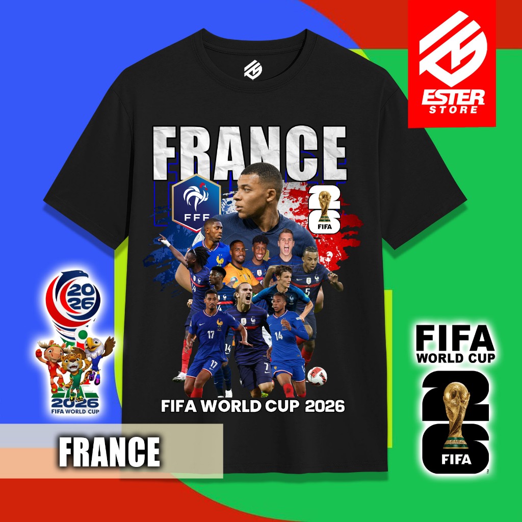 Ester.id – Tshirt Kaos Piala Dunia 2026 FIFA World Cup Timnas Prancis 100% Original Cotton Combad 24