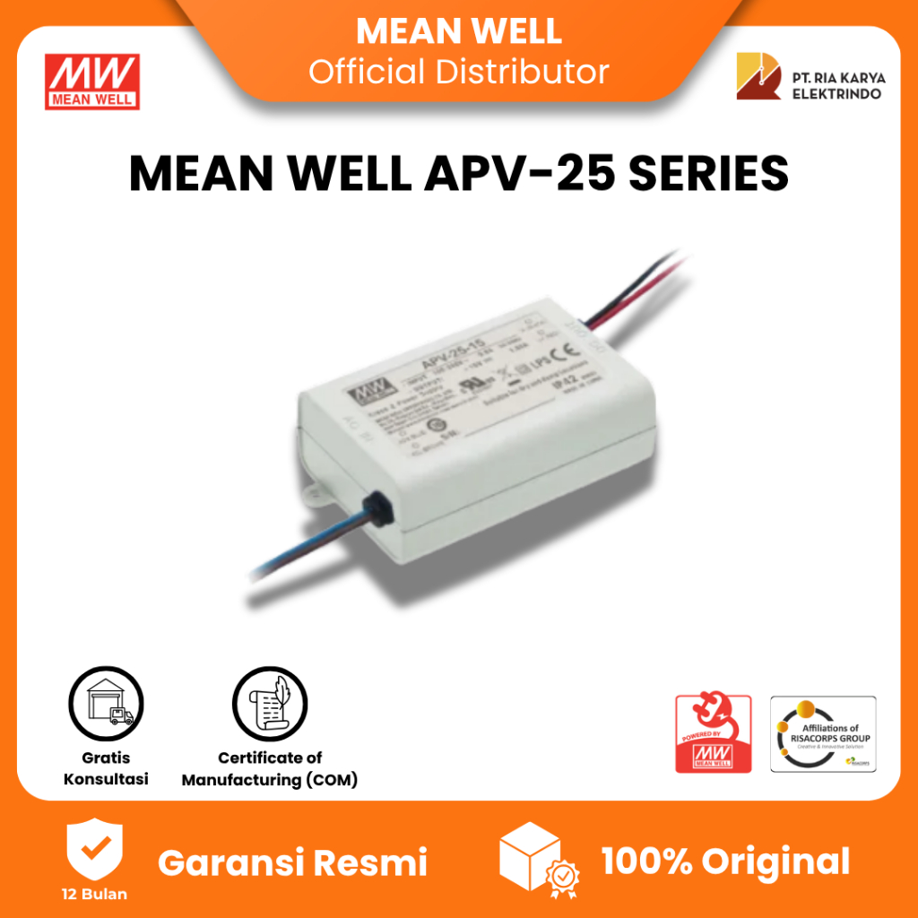 MEANWELL APV-25-12 Power Supply LED Driver Original 100% 25V 12W Garansi Resmi