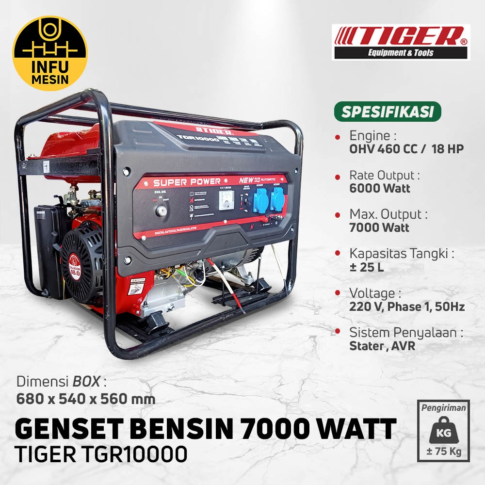 GENSET TIGER TGR10000 7000 WATT STARTER ELEKTRIK DAN MANUAL